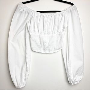 JAPNA 100% cotton white blouse long sleeve prairie puff sleeves S